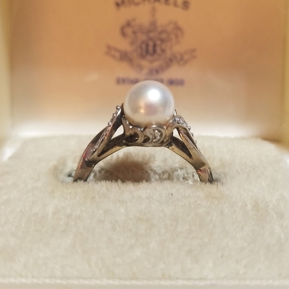 DESIGNER SIGNED Heng Ngai Vintage Genuine Pearl Diamond Sterling Ring - Picture 2 of 8